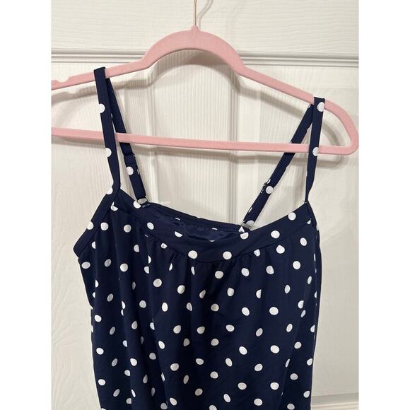 NWOT Lands End Blouson Tummy Hiding Tankini Top in Deep Sea Polka Dot, 12P - Picture 2 of 6